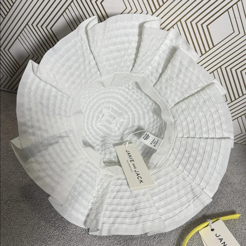 Janie and Jack hat NWT‎ white bucket hat pleated with bow 0-3m + Yellow Headband